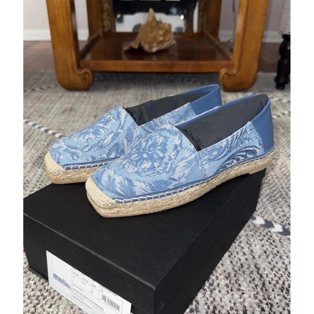 BNWT Versace Women’s Tessuto Barocco Espadrilles In Gentian Blue Size 37 US 7